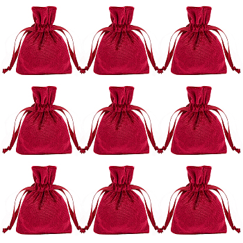 10Pcs Velvet Storage Bags, Drawstring Bags, Rectangle, Dark Red, 9x7x0.3cm