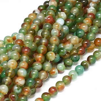 Natural Banded Agate/Striped Agate Beads Strands, Two Tone, Dyed & Heated, Round, 8~8.5mm, Hole: 0.8mm, about 48 pcs/Strand, 14.76 inch(37.5 cm)