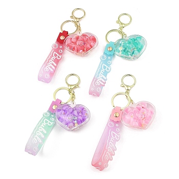 Luminous Heart Acrylic Pendant Keychain, Glow in the Dark, Liquid Quicksand Floating Handbag Accessories, with Alloy Findings, Mixed Color, 21cm