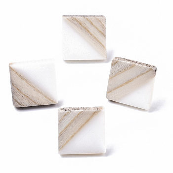 Opaque Resin & Wood Stud Earrings, with 304 Stainless Steel Pin, Rhombus, Creamy White, 17x18mm, Pin: 0.7mm