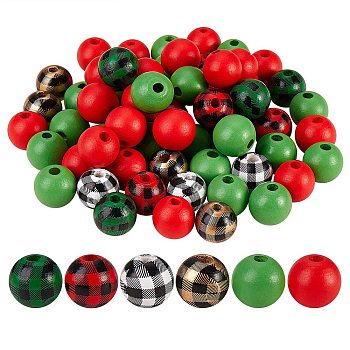 Painted Natural Wood Beads, Round, Mixed Color, 100pcs/bag