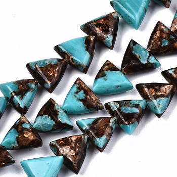 Assembled Natural Bronzite and Synthetic Turquoise Beads Strands, Triangle, 9~10x10.5x4.5mm, Hole: 1.4mm, about 44pcs/strand, 15.55 inch(39.5cm)