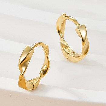 925 Sterling Silver Twist Hoop Earrings for Women, with S925 Stamp, Real 18K Gold Plated, 10x11x2mm