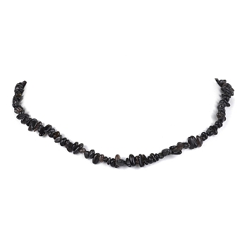 Natural Obsidian Chip Beaded Necklace, Stainless Steel Color, 15.94~15.98 inch(40.5~40.6cm)