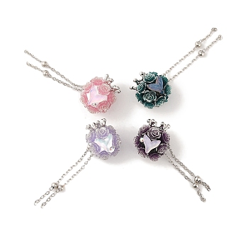 Polymer Clay Rhinestone Beads, with Glitter, Resin & Acrylic & Glass Cabochon & Alloy Chain, Rose with Crown & Fishtail, Mixed Color, 60~69mm