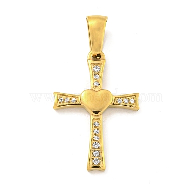 Golden Clear Cross Stainless Steel+Cubic Zirconia Pendants