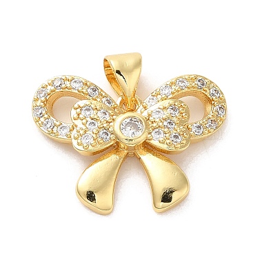 Real 18K Gold Plated Clear Bowknot Brass+Cubic Zirconia Pendants