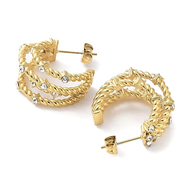 Real 18K Gold Plated 304 Stainless Steel Stud Earrings with Rhinestone(EJEW-L267-004G-01)-2