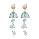 Glass Jellyfish with Shell Pearl Beaded Dangle Stud Earrings(EJEW-TA00217)-1