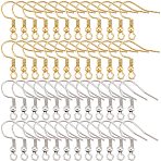 300Pcs 2 Style 304 Stainless Steel Earring Hooks, Ear Wire, with Horizontal Loop, Golden & Stainless Steel Color, 20~22x20~21x3mm, Hole: 2mm, Pin: 0.6~0.7mm, 150pcs/style(STAS-SP0001-39)