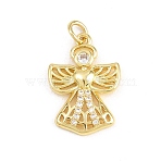 Brass Micro Pave Cubic Zirconia Pendants, Angel Charms, Long-Lasting Plated, Rack Plating, Lead Free & Cadmium Free, Clear, Real 18K Gold Plated, 21x14.5x3mm, Hole: 3.2mm(KK-F938-38G-04)