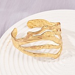 304 Stainless Steel Cuff Bangles for Women, Stripe, Ion Plating(IP), Golden, 1-5/8 inch(4cm), Inner Diameter: 2-1/8 inch(5.3cm)(BJEW-G757-03G)