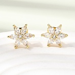 Flower Brass Micro Pave Clear Cubic Zirconia Stud Earrings, Rack Plating, Long-Lasting Plated, Cadmium Free & Lead Free, Real 18K Gold Plated, 11.5x12.5mm(EJEW-D355-05G)