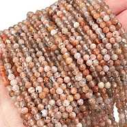 Natural Sunstone Beads Strands, Faceted, Round, 3mm, Hole: 0.7mm, about 120~130pcs/strand, 15.35~15.59 inch(39~39.6cm)(G-L597-C01-01)