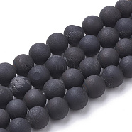 Electroplate Natural Druzy Geode Weathered Agate Beads Strands, Frosted, Dyed, Round, Black Plated, 7.5~8mm, Hole: 1~1.5mm, about 44~46pcs/strand, 14.5~15 inch(G-S284-8mm-01)