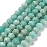 Natural Amazonite Beads Strands, Grade A, Faceted, Round, 7mm, Hole: 0.9mm, about 54~55pcs/strand, 15.20~15.31 inch(38.6~38.9cm)(G-J400-E11-07A)