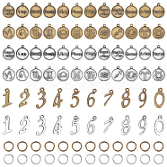 PandaHall Elite Alloy Pendants, with Antique Bronze & Antique Silver Tone Iron Jump Rings, Flat Round with Constellation & Number 0~9, Antique Bronze & Antique Silver, 236pcs/Box(PALLOY-PH0001-47)