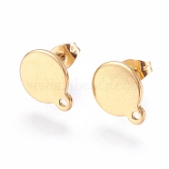 Ion Plating(IP) 304 Stainless Steel Stud Earring Findings, with Flat Plate, Flat Round, Golden, 12mm, 12.5x10x1mm, pin: 0.8mm(STAS-G178-02G-10mm)