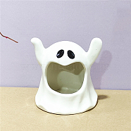 Halloween Theme Porcelain Candle Holder, Candlestick Stand, Ghost, White, 10x10x11cm(CAND-PW0007-005A-01)