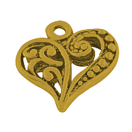 Tibetan Style Filigree Alloy Heart Charms, Cadmium Free & Lead Free, Antique Golden, 14x13x3mm, Hole: 1.5mm, about 1100pcs/1000g(TIBEP-0277-AG-RS)