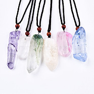 Natural Quartz Crystal Pendant Necklaces, with Random Color Polyester Cords, Dyed, Nuggets, Mixed Color, 26~29.9 inch(66~76cm)(NJEW-S421-028)
