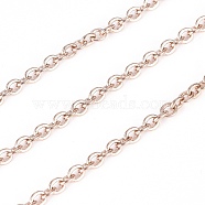 304 Stainless Steel Cable Chains, Soldered, with Spool, Flat Oval, Rose Gold, 3x2.5x0.5mm, about 32.8 Feet(10m)/roll(CHS-G011-05RG-01)