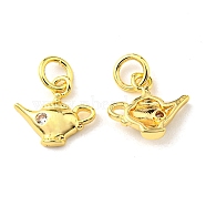 Rack Plating Brass Micro Pave Cubic Zirconia Charms, with Jump Ring, Teapot, Real 18K Gold Plated, 10x11x2.5mm, Hole: 3.2mm(KK-D036-06G)