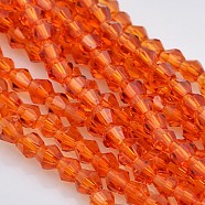 Faceted Bicone Glass Beads Strands, Orange Red, 3.5x3mm, Hole: 1mm, about 125~130pcs/strand, 13.8 inch(EGLA-P017-3mm-06)