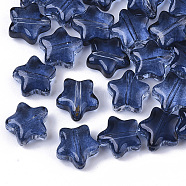 Transparent Spray Painted Glass Beads, Star, Prussian Blue, 8x8x4mm, Hole: 0.8~1mm(GLAA-N035-01-E02)