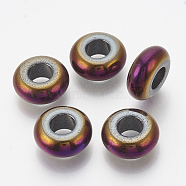 Electroplated Non-magnetic Synthetic Hematite Beads, Large Hole Beads, Rondelle, Purple Plated, 14x6mm, Hole: 6mm(G-T094-10E)