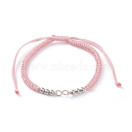 Adjustable Braided Polyester Cord Bracelet Making, with 304 Stainless Steel Jump Rings and Smooth Round Beads, Pink, Single Chain Length: about 6-1/2 inch(16.5cm)(AJEW-JB00849-03)
