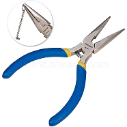 Jewelry Pliers, Iron Long Nose Pliers, Serrated Jaw and Wire Cutter, Dodger Blue, 130x70x10mm(PT-BC0001-01)