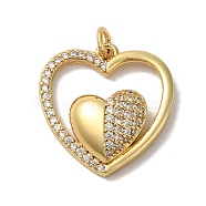 Heart Rack Plating Brass Micro Pave Clear Cubic Zirconia Pendants, with Jump Ring, Long-Lasting Plated, Lead Free & Cadmium Free, Real 18K Gold Plated, 19.5x19x4mm, Hole: 3mm(KK-K377-53G)