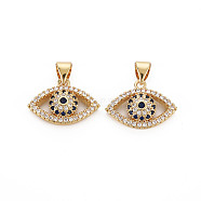 Brass Micro Pave Cubic Zirconia Pendants, Nickel Free, Eye, Real 16K Gold Plated, 13x18x4.5mm, Hole: 3.5x5mm(KK-Q252-052-NF)