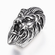 304 Stainless Steel Magnetic Clasps with Glue-in Ends, Lion Head, Antique Silver, 34x18.5x22mm, Hole: 8~10.5mm(STAS-G157-06AS)