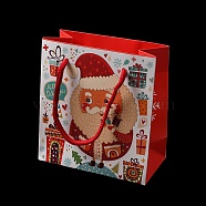 Christmas Santa Claus Print Paper Gift Bags with Nylon Cord Handle, Red, Rectangle, 14.9x13.9x0.5cm, Unfold: 13.9x7.1x14.9cm(CARB-K003-01A-01)