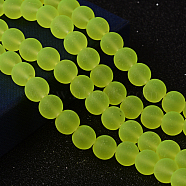 Transparent Glass Bead Strands, Frosted, Round, Green Yellow, 8mm, Hole: 1~1.6mm, about 99pcs/strand, 31.4 inch(X-GLAA-S031-8mm-30)