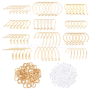 DIY Earring Making Kits, Including 60Pcs 10 Style 304 Stainless Steel Earring Hooks, 12Pcs 2 Style 316 Surgical Stainless Steel Earring Hooks, 200Pcs Plastic Ear Nuts, 80Pcs 304 Stainless Steel Open Jump Rings, Golden, Earring Hooks: 15~26x11.5~26x0.7~4mm, Hole: 1.2~2.5mm, 6pcs/style(STAS-DC0001-31)