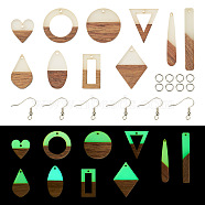 DIY Geometry Earring Making Kit, Including Wood & Resin Pendant, Iron Jump Rings & Earring Hooks, Teardrop & Rectangle & Rhombus & Heart, Mixed Color, 70Pcs/box(DIY-TA0005-74)