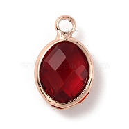 Faceted Glass Pendants, with Rose Gold Brass Findings, January Birthstone Charms, Oval, Dark Red, 13x8x4mm, Hole: 1.8mm(FIND-TAC0014-68A)