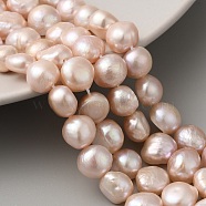 Natural Cultured Freshwater Pearl Beads Strands, Two Sides Polished, Light Salmon, 9~10mm, Hole: 0.5mm, about 20pcs/strand, 6.69''(17cm)(PEAR-A006-10F)