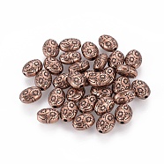 Tibetan Style Beads, Zinc Alloy, Lead Free & Nickel Free & Cadmium Free, Oval, Red Copper Color, 6 mm wide, 8 mm long, 4.1mm thick, hole: 1mm(X-RLF0559Y-NF)