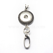 Alloy Snap Pendant Making, with Swivel Clasps, Card Holders, for Snap Buttons, Flat Round, Antique Silver, 36x27x5mm, Hole: 5x5.5mm, Fit Snap Button: 5~6mm Knob(PALLOY-Q315-04)
