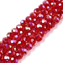 Electroplate Glass Beads Strands, AB Color Plated, Faceted, Rondelle, Red, 6x5mm, Hole: 1mm, about 84~85pcs/strand, 16.34~16.54 inch(41.5~42cm)(EGLA-A044-T6mm-B01)