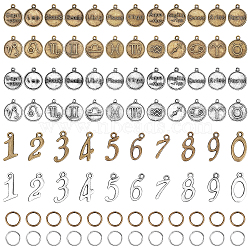 PandaHall Elite Alloy Pendants, with Antique Bronze & Antique Silver Tone Iron Jump Rings, Flat Round with Constellation & Number 0~9, Antique Bronze & Antique Silver, 236pcs/Box(PALLOY-PH0001-47)