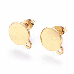 Placage ionique (ip) 304 accessoires de boucles d'oreilles en acier inoxydable, avec plaque plate, plat rond, or, 12mm, 12.5x10x1mm, pin: 0.8 mm(STAS-G178-02G-10mm)