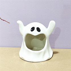 Halloween Theme Porcelain Candle Holder, Candlestick Stand, Ghost, White, 10x10x11cm(CAND-PW0007-005A-01)