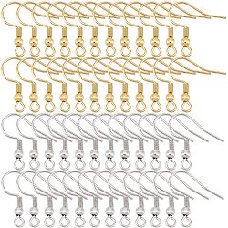 300Pcs 2 Style 304 Stainless Steel Earring Hooks, Ear Wire, with Horizontal Loop, Golden & Stainless Steel Color, 20~22x20~21x3mm, Hole: 2mm, Pin: 0.6~0.7mm, 150pcs/style(STAS-SP0001-39)