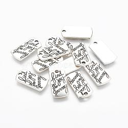 Tibetan Style Alloy Rectangle Pendants, with Words Find Joy in the Journey, Cadmium Free & Lead Free, Antique Silver, 21x10.5x2mm, Hole: 2mm(X-TIBEP-Q043-049-RS)