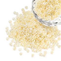 Glass Seed Beads, Ceylon, Round, Lemon Chiffon, 3mm, Hole: 1mm, about 10000pcs/pound(SEED-A011-3mm-142)
